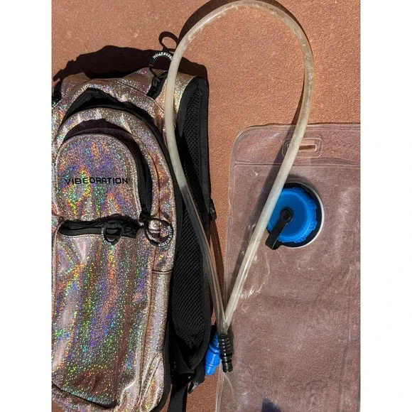 VIBEDRATION Rose Gold Holographic Water Backpack Festival Rave Travel Bladder - Picture 3 of 7